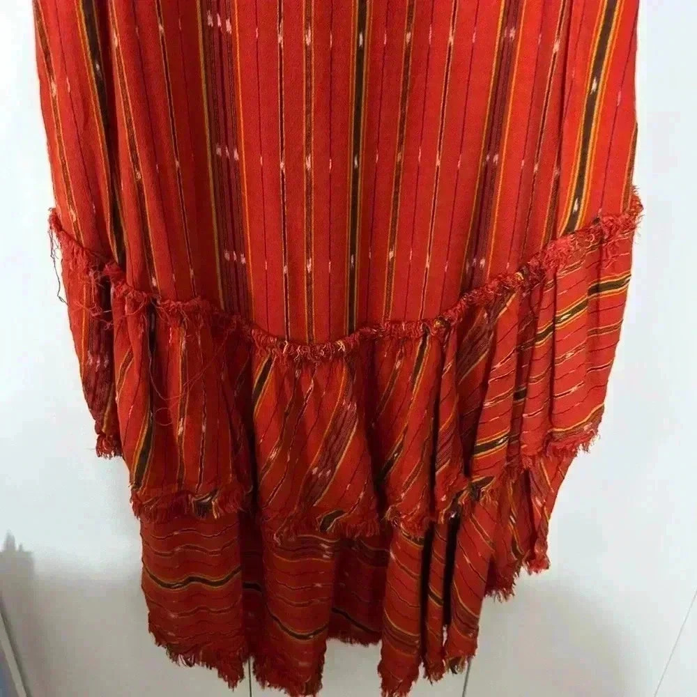 Free people women’s orange, red short sleeve BoHo maxi dress - Picture 4 of 6